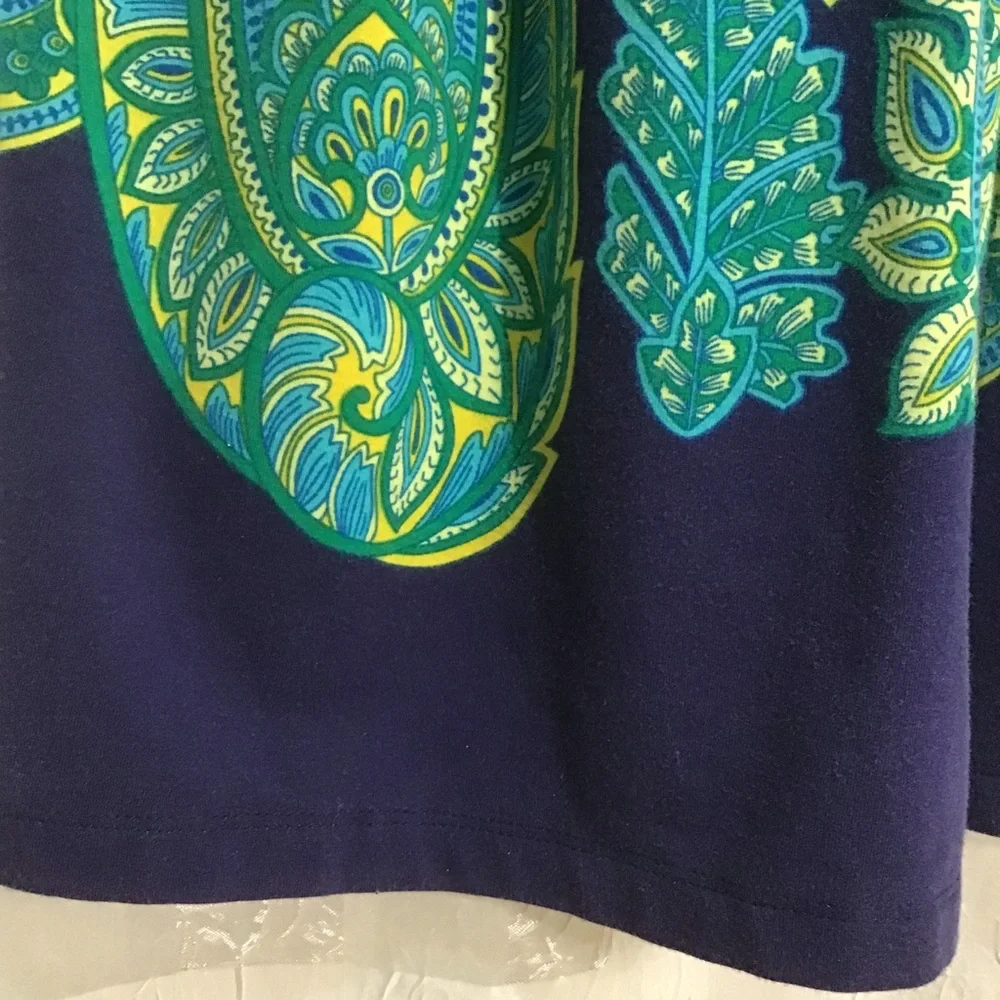 Isaac Mizrahi Live! Blue Green Yellow Paisley Short Sleeve Dress, Size L - Picture 9 of 10